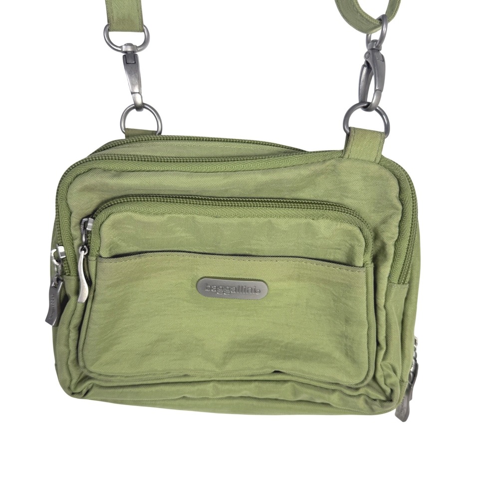 Baggallini Lime Green Nylon Crossbody Bag Multi-Pocket Travel Organizer Purse